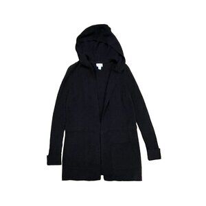 Caslon Black Merino Wool Blend Longline Hooded Cardigan Sweater M
